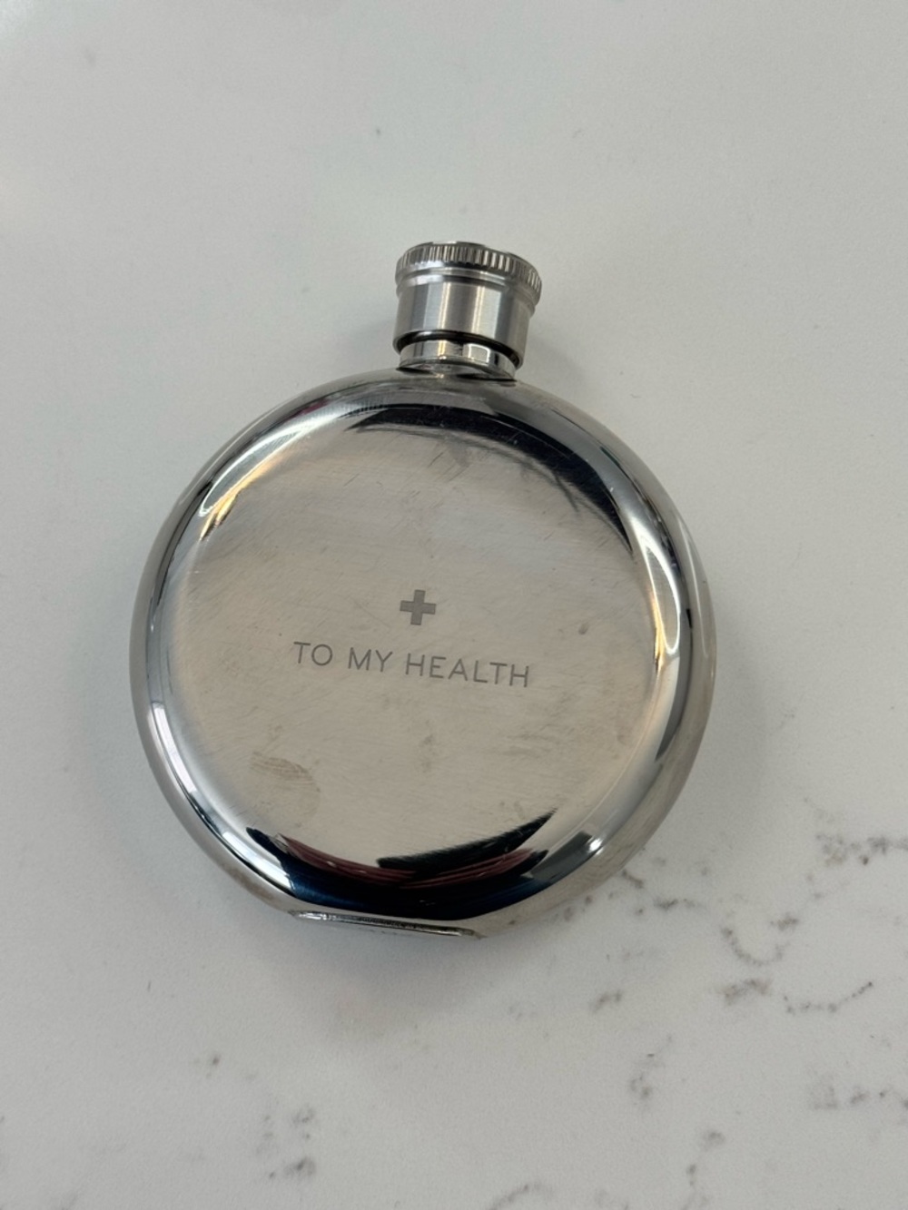 Engraved Round Stainless 3oz Flask "TO MY HEALTH" - Silver